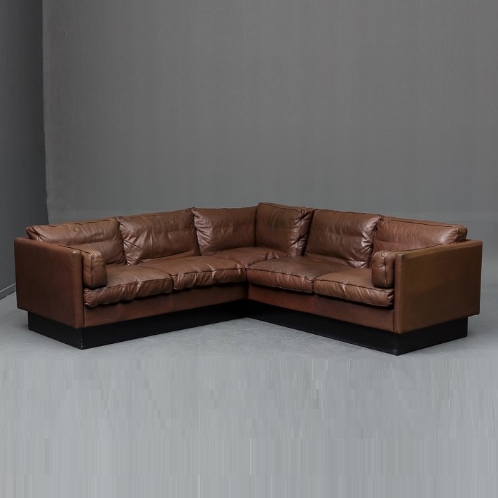Thams Leather Corner Sofa Vampt, Vintage Brown Leather Corner Sofa