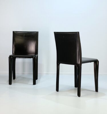 50% off - Arper Italian Black Leather Dining Chair (set of 2)
