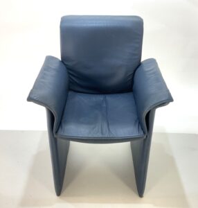 Pair of Italian 1980s Blue Leather Armchairs