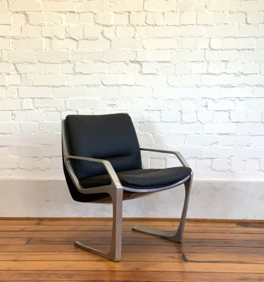 Commander Chair by Jorge Zalszupin for L'Atelier. New black vinyl upholstery. Brazil. Eternity Design Collections