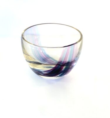 Small Art Glass Bowl with blue and purple swirls