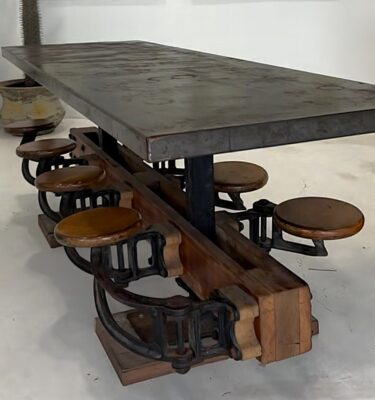 New York Subway Table with swing out seats. Circa 1920s. Currently in Byron Bay