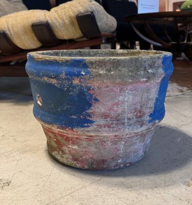 Blue and Red Midcentury Concrete Planter