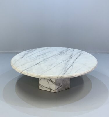 Large Round Marble Coffee Table with Hexagonal Base