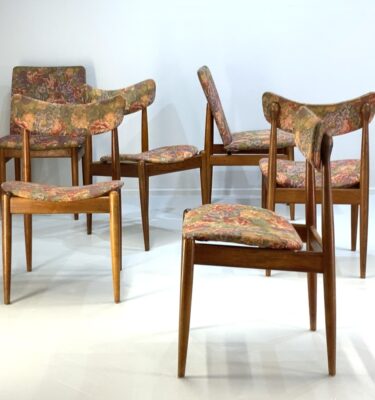 Floral Parker Teak Dining Chairs. Set of 6 - 4 x Model 106 Match Sticks and 2 x Ballarat. Priced individually