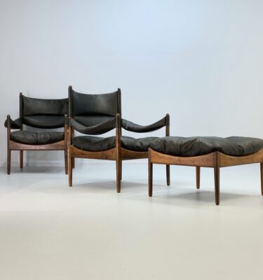 Kristian Vedel for Villadsen Modus 3 piece Lounge Chair and Foot Stool Set. Brazilian Rosewood