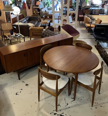 Restored Parker Round Teak Butterfly Extension Dining Table