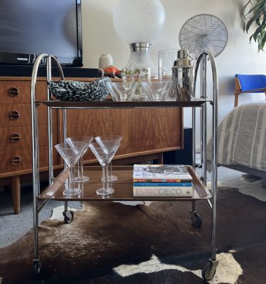 Midcentury Bremshey & Co Folding Drinks Trolley. Priced at $275