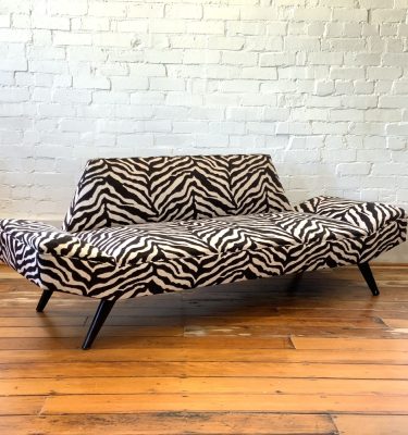 Australian 1950s Gondola Sofa in Warwick Soft Touch 'Skin' Zebra print fabric